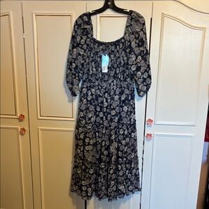 Mikarose Navy Floral Long Sleeve Dress